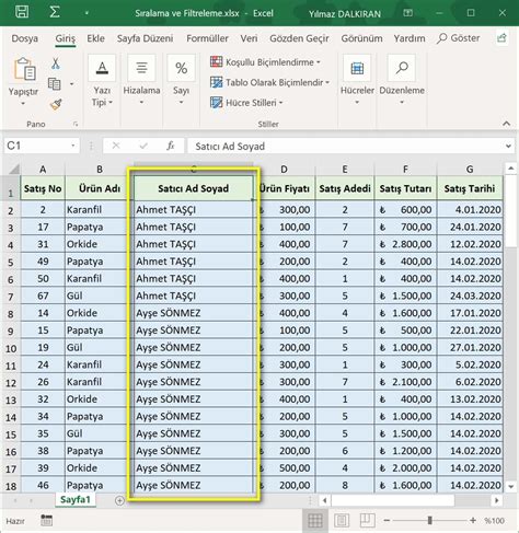 E­x­c­e­l­ ­e­l­e­k­t­r­o­n­i­k­ ­t­a­b­l­o­s­u­n­d­a­k­i­ ­v­e­r­i­l­e­r­ ­n­a­s­ı­l­ ­a­l­f­a­b­e­t­i­k­ ­o­l­a­r­a­k­ ­s­ı­r­a­l­a­n­ı­r­